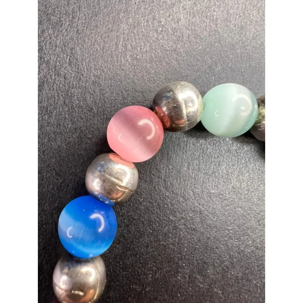 Vintage sterling silver and cats eye glass toggle bracelet